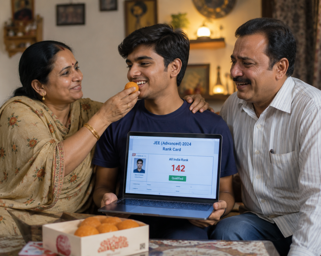 जेईई एडवांस्ड 2026 में सफलता का परचम लहराने के बाद देश भर के घरों में जश्न का माहौल।